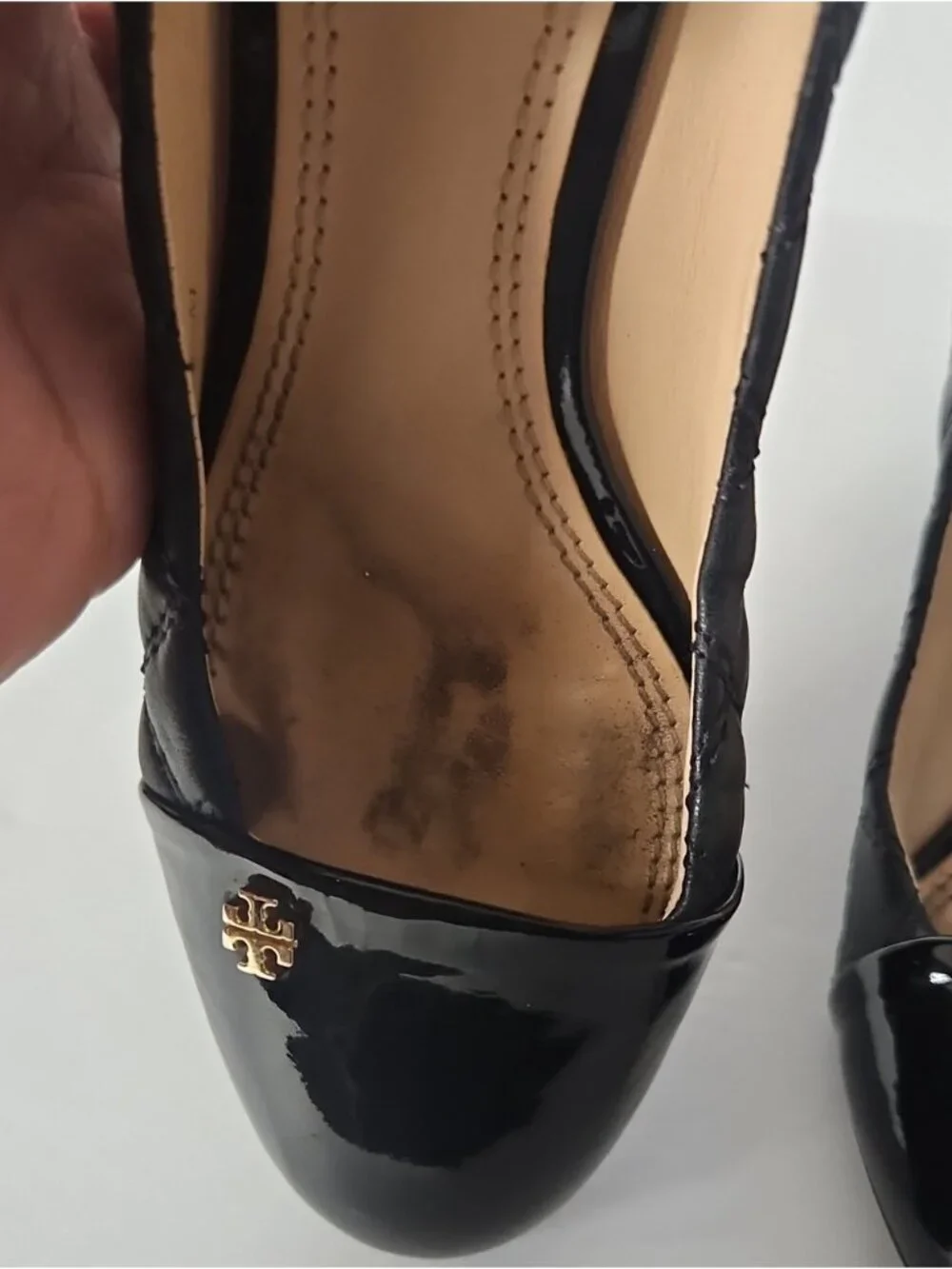 Tory Burch Quilted Patent Leather Cap Toe Wedge Pumps
